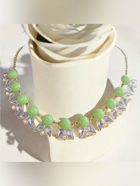 J.Crew 1990s Mint Green, Lavender & Gold-Tone Statement Necklace
